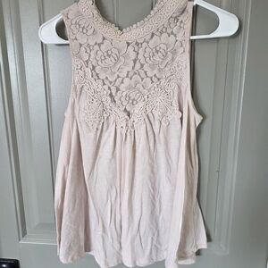 Clover & Scout Womans Large Pale Pink Sleeveless Shirt With Lace Neckline